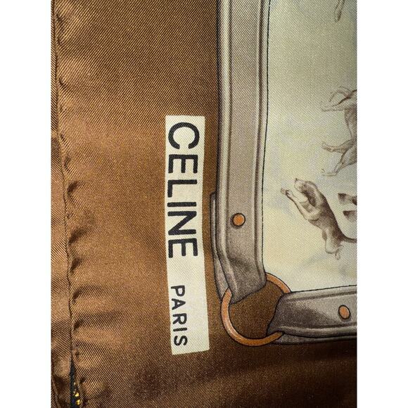 Celine Paris Equestrian Print Silk Scarf in Brown - Picture 4 of 4